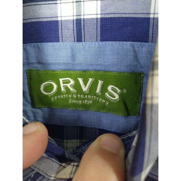 Orvis Men's M Shirt Blue White Plaid Collared Button Long Sleeve Business... - Picture 4 of 11